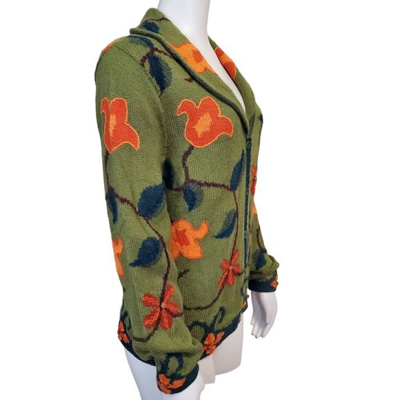 New Tey-Art ALPACA Blend Floral Embroidered Sweater Cardigan Size M Tabask #1 - Picture 3 of 8